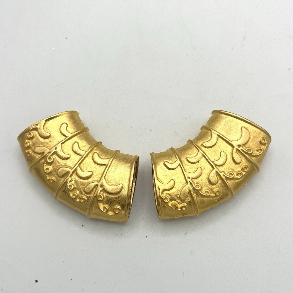 Y2K Barrel Slide Pendant Necklace Scarf Ring Tube Lot 2 Matte Gold Etruscan